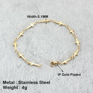 Best Seller - Stainless Steel Cross Chain Bracelets - Charming Gold Silver Colour Religious Fashion Jewellery - The Jewellery Supermarket